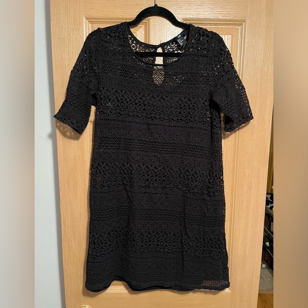 H&M Boho Dress Beach Swim Coverup Crochet Black Women Size M